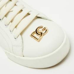 Pre Owned Dolce & Gabbana White Leather Portofino Low Top Sneakers Size 38.5
