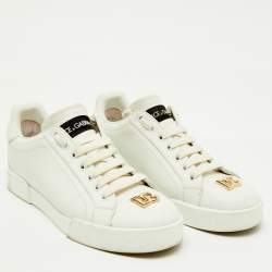 Pre Owned Dolce & Gabbana White Leather Portofino Low Top Sneakers Size 38.5