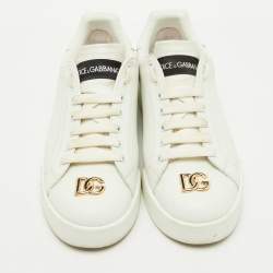 Pre Owned Dolce & Gabbana White Leather Portofino Low Top Sneakers Size 38.5