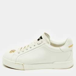 Pre Owned Dolce & Gabbana White Leather Portofino Low Top Sneakers Size 38.5