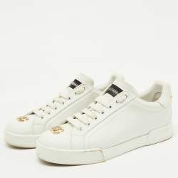 Pre Owned Dolce & Gabbana White Leather Portofino Low Top Sneakers Size 38.5
