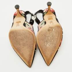 Pre Owned Dolce & Gabbana Multicolor Floral Print Fabric Crystal Embellished Slingback Pumps Size 36