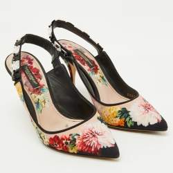 Pre Owned Dolce & Gabbana Multicolor Floral Print Fabric Crystal Embellished Slingback Pumps Size 36