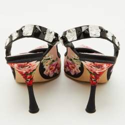 Pre Owned Dolce & Gabbana Multicolor Floral Print Fabric Crystal Embellished Slingback Pumps Size 36