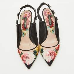 Pre Owned Dolce & Gabbana Multicolor Floral Print Fabric Crystal Embellished Slingback Pumps Size 36