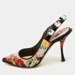 Pre Owned Dolce & Gabbana Multicolor Floral Print Fabric Crystal Embellished Slingback Pumps Size 36