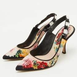 Pre Owned Dolce & Gabbana Multicolor Floral Print Fabric Crystal Embellished Slingback Pumps Size 36