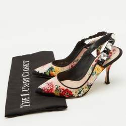 Pre Owned Dolce & Gabbana Multicolor Floral Print Fabric Crystal Embellished Slingback Pumps Size 36