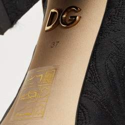 Pre Owned Dolce & Gabbana Black Brocade Fabric and Leather Crystal Embellished Mary Jane Pumps Size 37