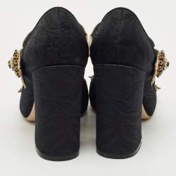 Pre Owned Dolce & Gabbana Black Brocade Fabric and Leather Crystal Embellished Mary Jane Pumps Size 37
