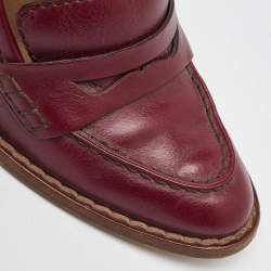 Pre Owned Dolce & Gabbana Burgundy Leather Block Heel Loafer Pumps Size 40