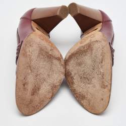 Pre Owned Dolce & Gabbana Burgundy Leather Block Heel Loafer Pumps Size 40