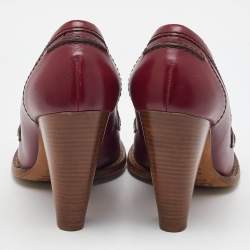 Pre Owned Dolce & Gabbana Burgundy Leather Block Heel Loafer Pumps Size 40