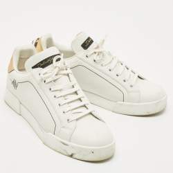 Pre Owned Dolce & Gabbana White Leather Portofino Low Top Sneakers Size 38.5