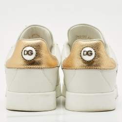 Pre Owned Dolce & Gabbana White Leather Portofino Low Top Sneakers Size 38.5