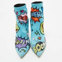 مملوكة مسبقًا Dolce & Gabbana Multicolor Stretch Fabric Comic Book Sock Boots Size 38