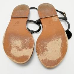 Pre Owned Dolce & Gabbana Black Lizard Embossed Leather Embellished Thong Flats Size 38.5