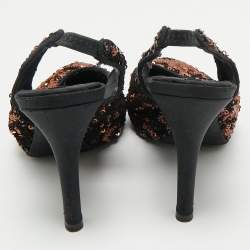 Pre Owned Dolce & Gabbana Black/Brown Sequins Slingback Pumps Size 37.5