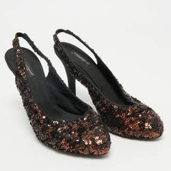 Pre Owned Dolce & Gabbana Black/Brown Sequins Slingback Pumps Size 37.5