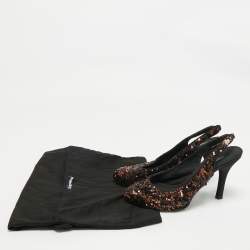 Pre Owned Dolce & Gabbana Black/Brown Sequins Slingback Pumps Size 37.5