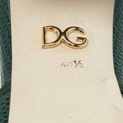 Pre Owned Dolce & Gabbana Dark Green Lizard Embossed Leather Logo Slide Sandals Size 40.5