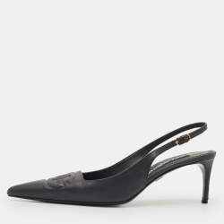 Pre Owned Dolce & Gabbana Black DG Logo Embossed Leather Pumps Size 39