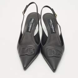 Pre Owned Dolce & Gabbana Black DG Logo Embossed Leather Pumps Size 39