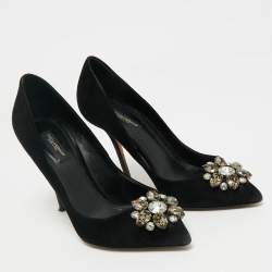 Pre Owned Dolce & Gabbana Black Suede Crystal Embellished Bellucci  Pumps Size 39