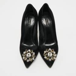 Pre Owned Dolce & Gabbana Black Suede Crystal Embellished Bellucci  Pumps Size 39