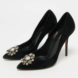 Pre Owned Dolce & Gabbana Black Suede Crystal Embellished Bellucci  Pumps Size 39