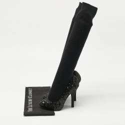 Pre Owned Dolce & Gabbana Black Sequin Platform Sock High Pumps Size 35
