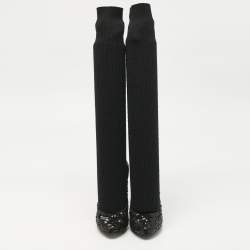 Pre Owned Dolce & Gabbana Black Sequin Platform Sock High Pumps Size 35