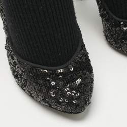 Pre Owned Dolce & Gabbana Black Sequin Platform Sock High Pumps Size 35
