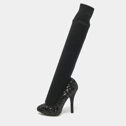 Pre Owned Dolce & Gabbana Black Sequin Platform Sock High Pumps Size 35