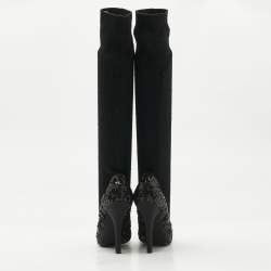 Pre Owned Dolce & Gabbana Black Sequin Platform Sock High Pumps Size 35