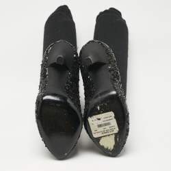 Pre Owned Dolce & Gabbana Black Sequin Platform Sock High Pumps Size 35
