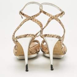 Pre Owned Dolce & Gabbana Brown Python Leather Ankle Strap Sandals Size 36.5