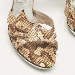 Pre Owned Dolce & Gabbana Brown Python Leather Ankle Strap Sandals Size 36.5