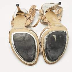 Pre Owned Dolce & Gabbana Brown Python Leather Ankle Strap Sandals Size 36.5