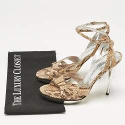 Pre Owned Dolce & Gabbana Brown Python Leather Ankle Strap Sandals Size 36.5