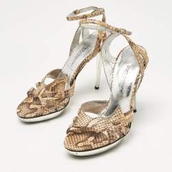 Pre Owned Dolce & Gabbana Brown Python Leather Ankle Strap Sandals Size 36.5