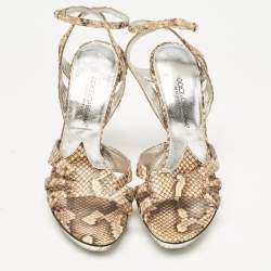 Pre Owned Dolce & Gabbana Brown Python Leather Ankle Strap Sandals Size 36.5