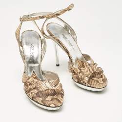 Pre Owned Dolce & Gabbana Brown Python Leather Ankle Strap Sandals Size 36.5