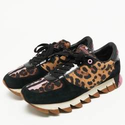 Pre Owned Dolce & Gabbana Multicolor Suede and Leopard Print Fabric Low Top Sneakers Size 39