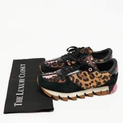 Pre Owned Dolce & Gabbana Multicolor Suede and Leopard Print Fabric Low Top Sneakers Size 39