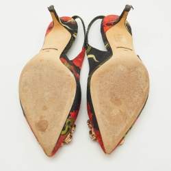 Pre Owned Dolce & Gabbana Black Brocade Floral Fabric Crystal Embellished Slingback Pumps Size 39.5