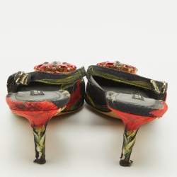 Pre Owned Dolce & Gabbana Black Brocade Floral Fabric Crystal Embellished Slingback Pumps Size 39.5