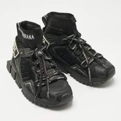 Pre Owned Dolce & Gabbana Black Suede and Leather Sorrento High Top Sneakers Size 38