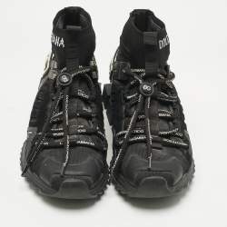Pre Owned Dolce & Gabbana Black Suede and Leather Sorrento High Top Sneakers Size 38
