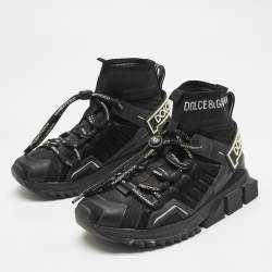 Pre Owned Dolce & Gabbana Black Suede and Leather Sorrento High Top Sneakers Size 38
